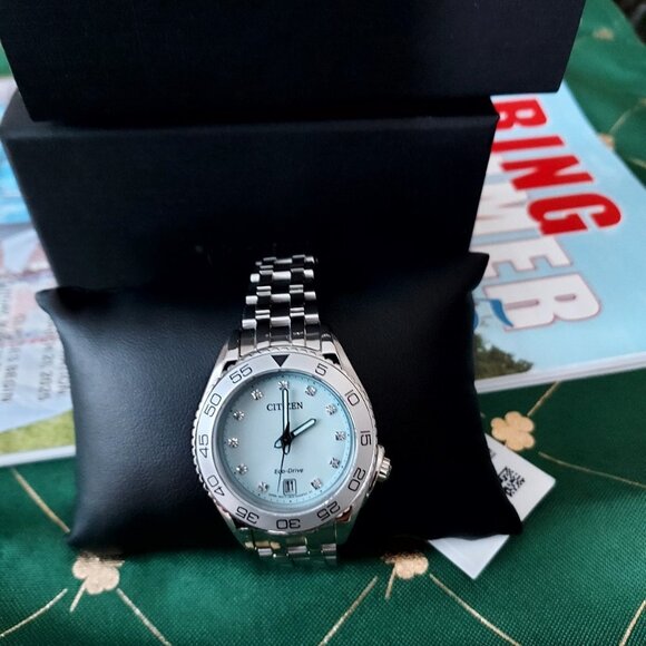 Citizen Eco-Drive Carson Women's Diamond Accent Blue Date Watch - Picture 1 of 7